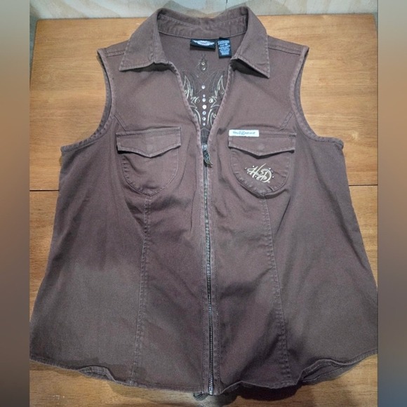 Harley-Davidson Jackets & Blazers - Harley-Davidson Women's Brown Zip Vest Studded Lace-Up Back 1X | Charity Item
